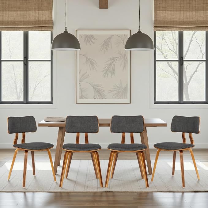 Armen Living Jaguar Mid-Century Dining Chair in Walnut Wood and Charcoal Fabric by ArmenLiving