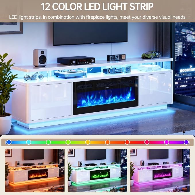MXV 70" Fireplace TV Stand for TVs up to 80", Entertainment Center - Image 3