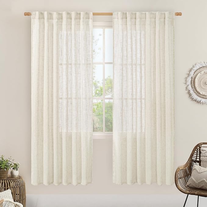 Natural Linen Semi Sheer Curtains 78 Inch by LAMIT