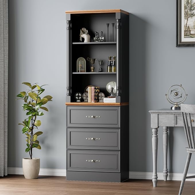 Bookshelf with Drawers, Floor Standing Display Storage Cabinet by JMHDYG