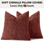 MIULEE Chenille Textured Fall Throw Pillow Covers Rust 20x20 Set of 2 | Slubby - Image 9