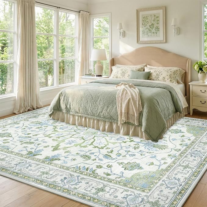 RELEANY Washable Area Rug, Water Repellent, Pet Friendly, Vintage Floral Boho - Image 2