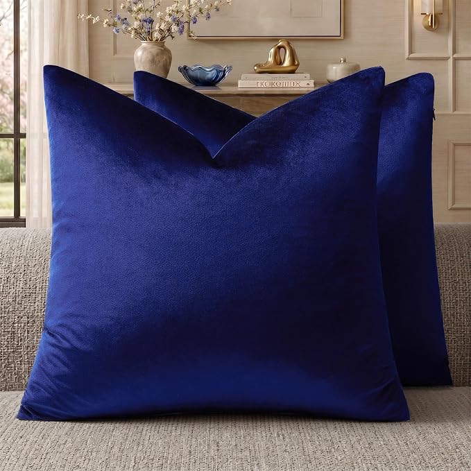 GIGIZAZA Royal Blue Velvet Throw Pillow Covers 18x18 Pack of 2 | Decorative by GIGIZAZAFocusingonhomedecoration