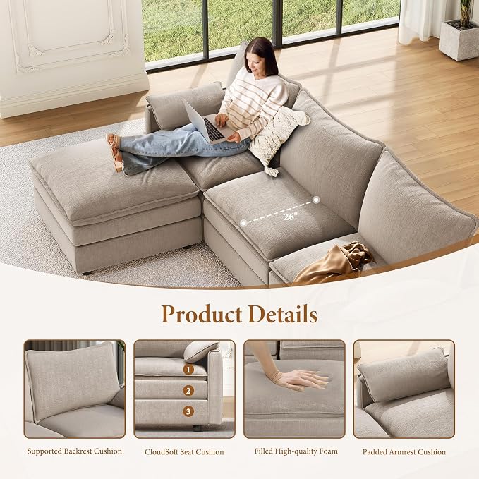 Vesgantti 108" Modular Sectional Sofa, Comfy Cloud Couch - Image 4