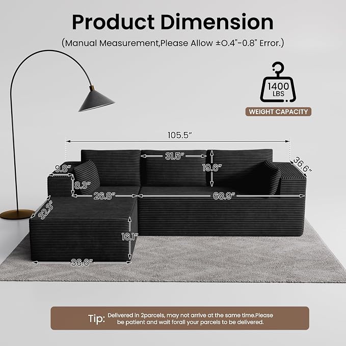 106" Cloud Sectional Boneless Couches - Image 2