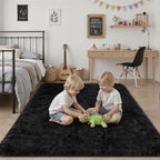 Area Rug Living Room Bedroom: 6x9 Fluffy Plush Shag Carpet Black | - Image 7