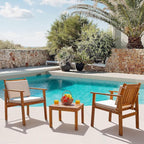 Devoko Patio Set 3 Piece Acacia Wood Outdoor Furniture Conversation Seat - Image 2
