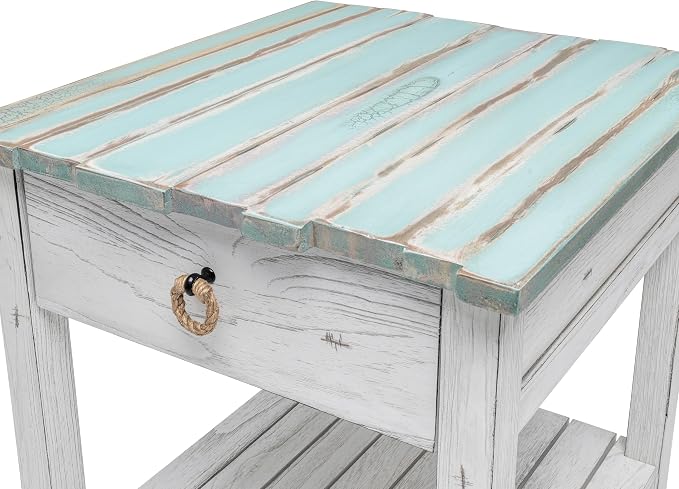 Sea Winds Trading Picket Fence End Table Distressed Bleu White Finish - Image 7