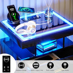 HNEBC LED Nightstand with Charging Station High Gloss Bedside Table with 2 - Image 3