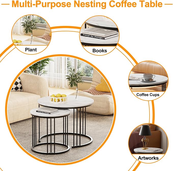Garden 4 you Coffee Table Faux Marble Nesting Table - Image 7