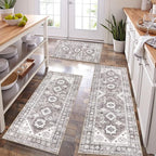 HEBE Boho Kitchen Rugs Set of 3, Non Slip Washable Kitchen Mats by HEBE