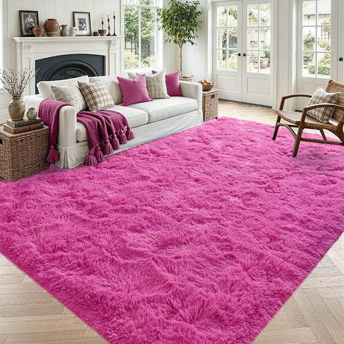 4'x5'3'' Hot Pink Fluffy Soft Area Rug Non-Slip by ModernHomeDecor
