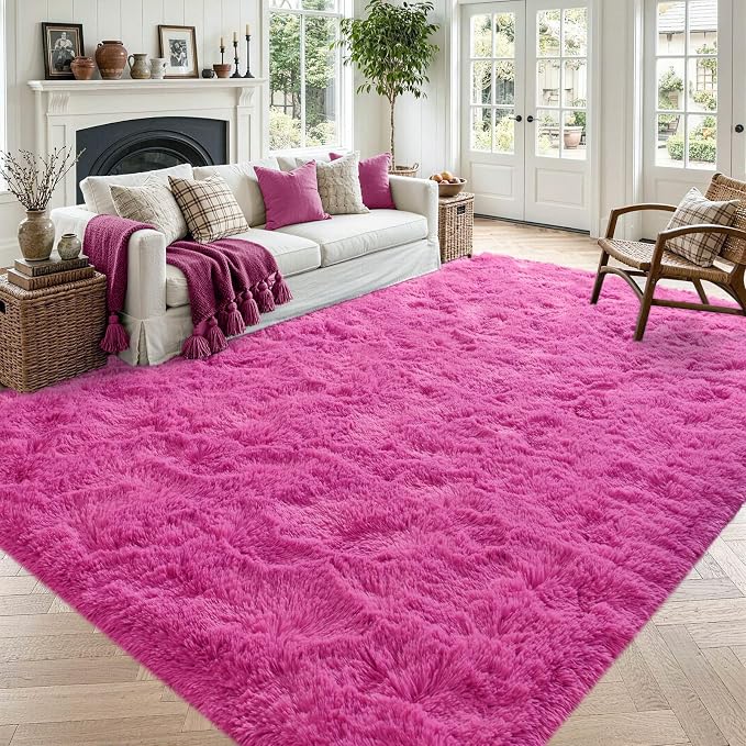 Noahas 5x7 Hot Pink Fluffy Soft Area Rug Non-Slip by ModernHomeDecor