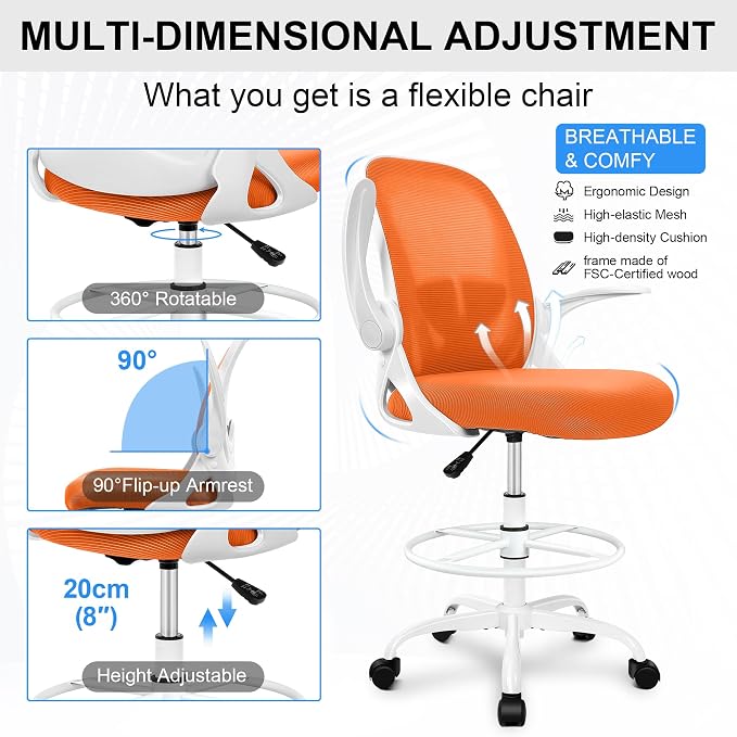 Primy Drafting Chair Tall Office Chair - Image 5