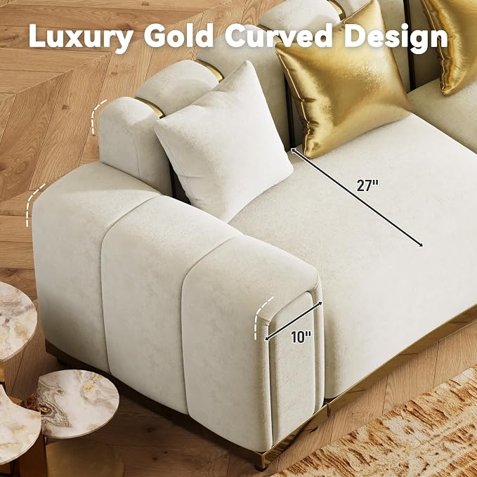 Oversized Chesterfield Sofa Set Luxury Velvet Couch Vintage Tufted Couch Beige - Image 5