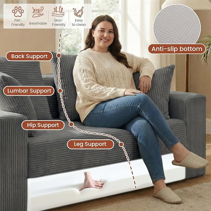Convertible 5 in 1 Futon Sofa Bed Full Size, Corduroy Boneless Couch Sleeper - Image 4