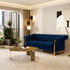Mid-Century Modern Blue Velvet Sofa - Image 8