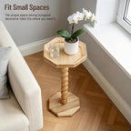 Natural Rattan End Table, Boho Solid Wood Octagon Side Table - Image 4