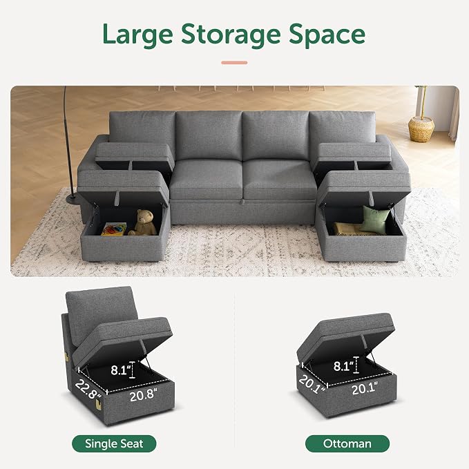 HONBAY Modular Sectional Sleeper Sofa Bed, Sectional Couch - Image 3