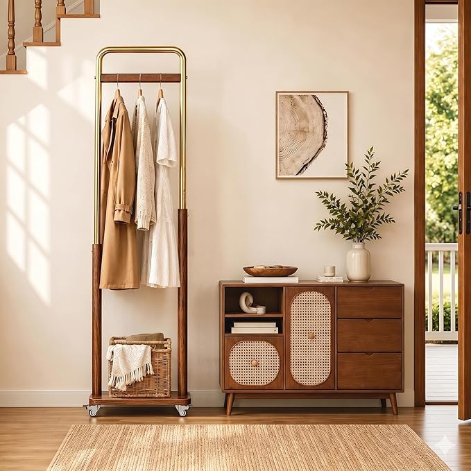 Taitiy Clothes Rack Solid Wood Coat Rack, Metal and Solid Wood Combination - Image 6