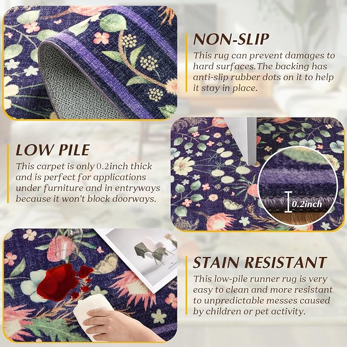 Area Rugs for Living Room, 6x9 Washable Vintage Rug for Bedroom, Non-Slip - Image 3