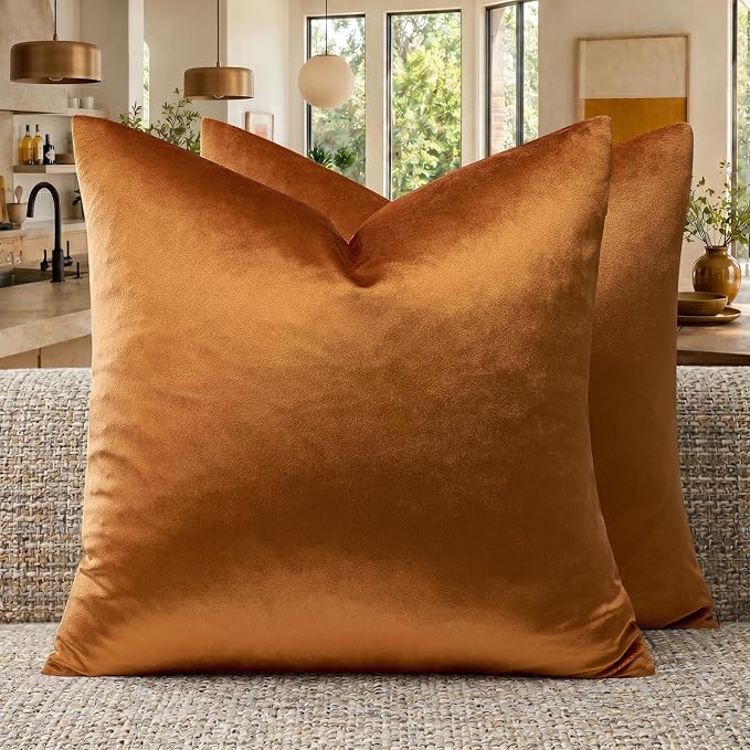 GIGIZAZA Orange Velvet Pillow Covers 20x20 Decorative Pillows Pack of 2 | Throw by GIGIZAZAFocusingonhomedecoration
