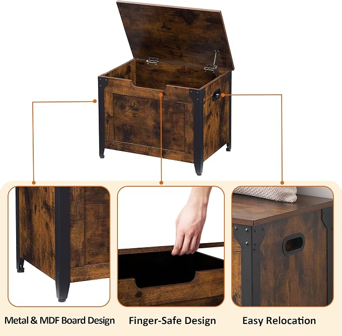 IDEALHOUSE Storage Bench, 23.6" Retro Wooden Storage Chest - Image 5