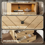 Modern Nightstand with Charging Station, LED Bedside Table with 2 Storage - Image 4