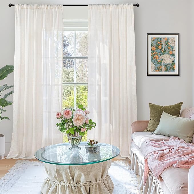BGment Linen Sheer Curtains 84 Inches Long 2 Panels Set - Image 2