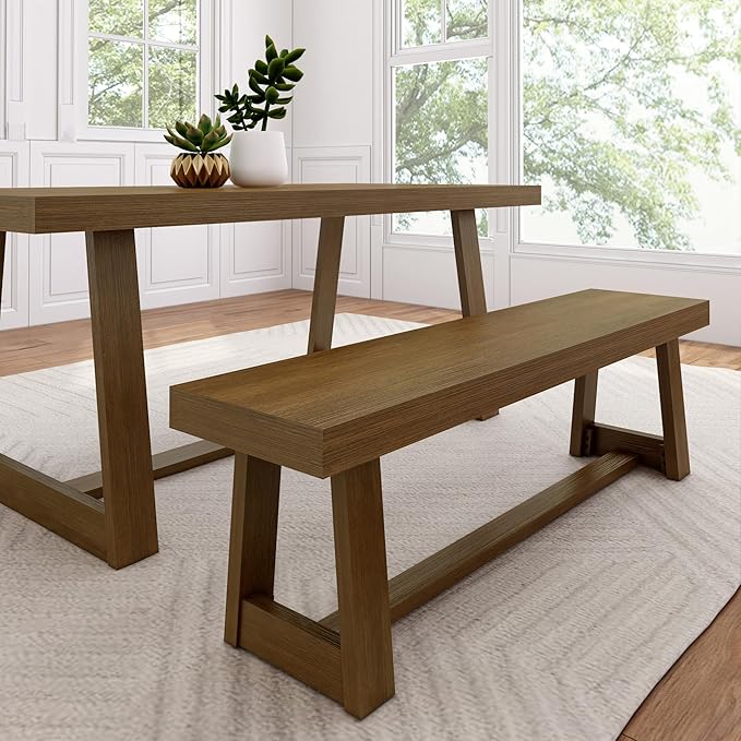 Plank+Beam 60 Inch Farmhouse Dining Bench, Solid Wood Entryway Bench, Wooden by PlankBeam