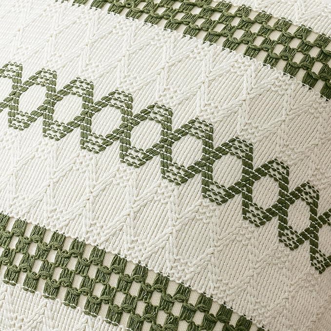 MIULEE Set of 2 Moss Green Boho Decorative Pillow Covers 20x20 Inch | Farmhouse - Image 4