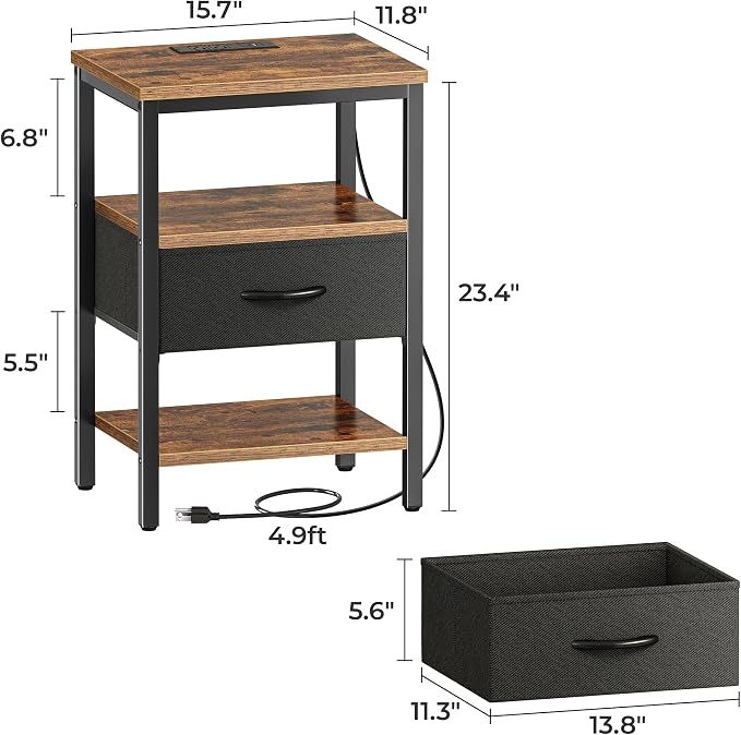 SUPERJARE Nightstand with Charging Station, Bed Side Table with Adjustable - Image 3