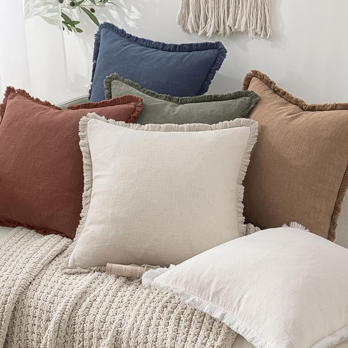 MIULEE Linen Fringe Decorative Fall Throw Pillow Covers Autumn Glaze 20x20 | - Image 8