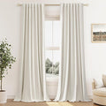100% Blackout Linen Curtains for Bedroom 98 Inches Long Natural Cream Black Out by Guken