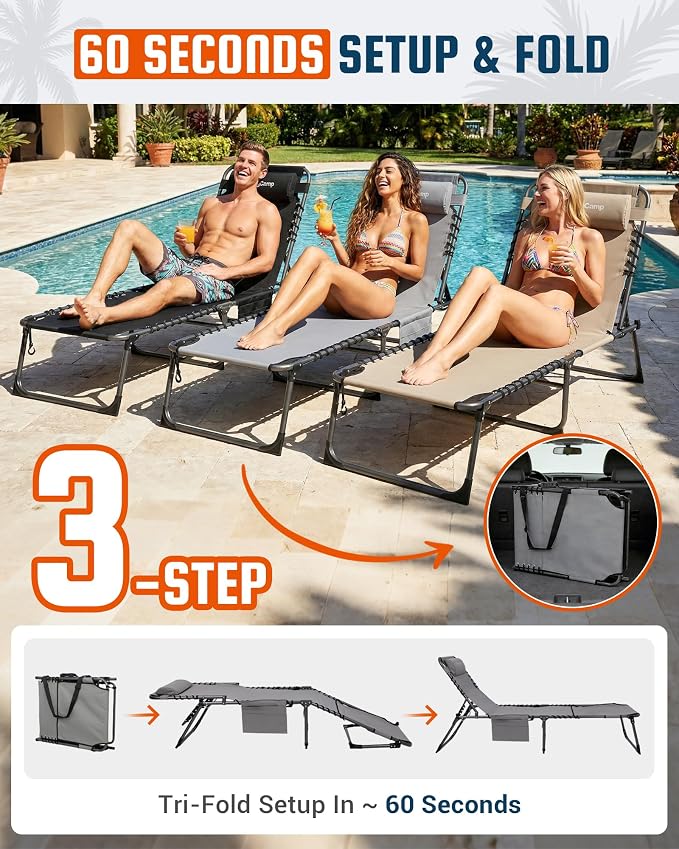 KingCamp Lounge Chair Outdoor, 400LBS Tanning Chairs - Image 9