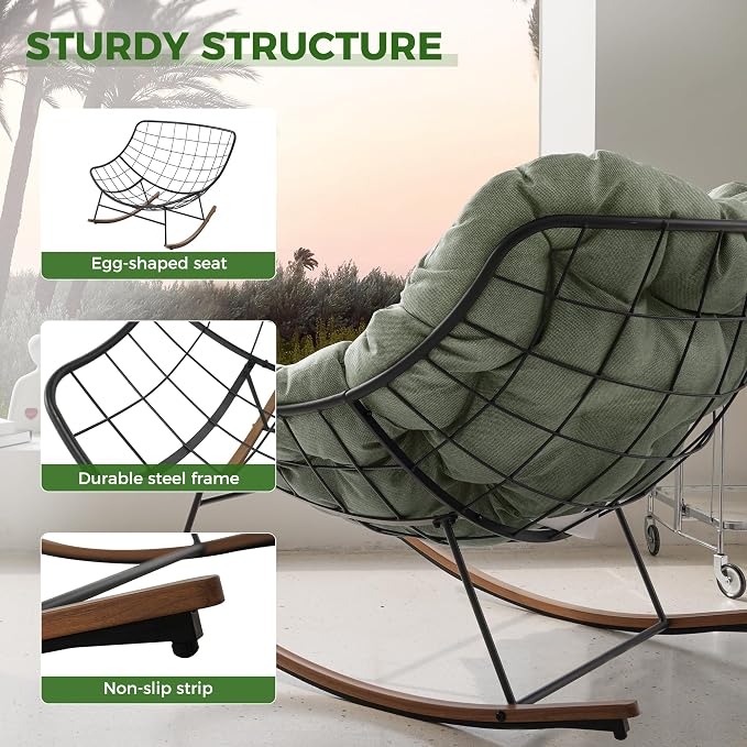 Grand patio Outdoor Rocking Chair, E-Coated Modern Cozy Lounge Rocker Chair - Image 6