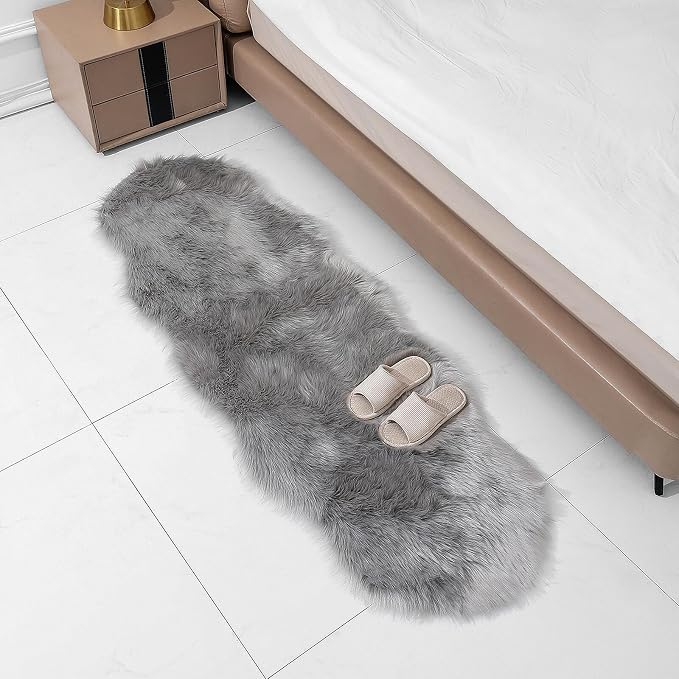 linmopm Faux Fur Sheepskin Rug, 2x6 ft Runner | Shag Fluffy Fuzzy, High-Density - Image 4