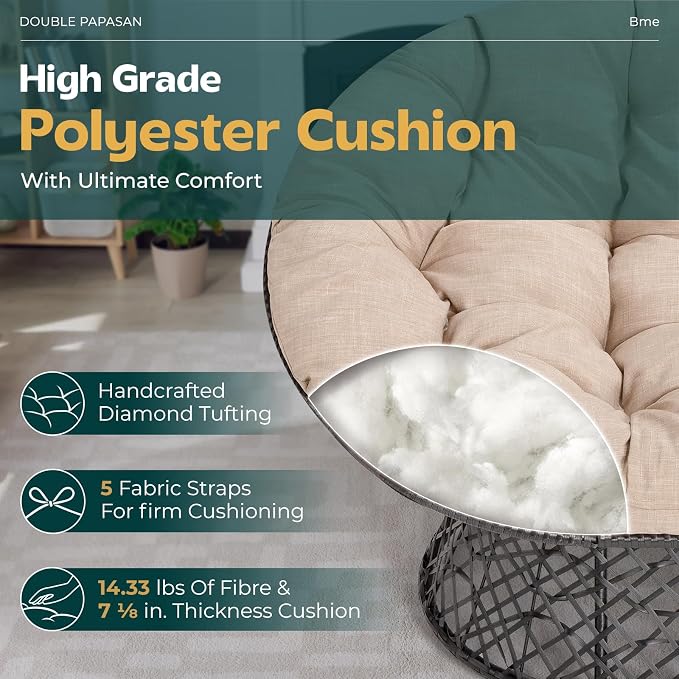 Bme Double Papasan Chair, 600lbs Capacity, Ergonomic Design, Soft Thick Cushion - Image 5