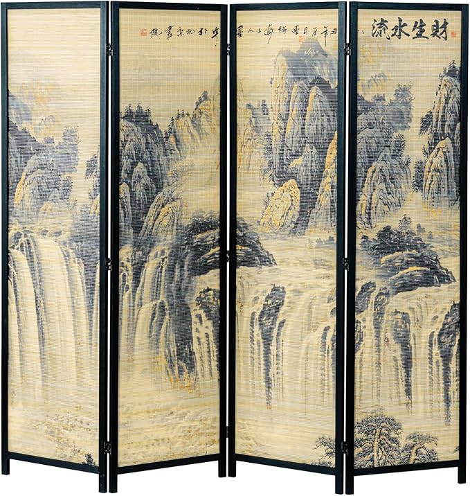 MyGift 4 Panel Folding Room Divider, 6FT Bamboo Privacy Screen by MyGiftHome