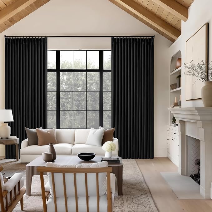 Black Pinch Pleated Linen Blackout Curtains 90 Inches Long - Image 8