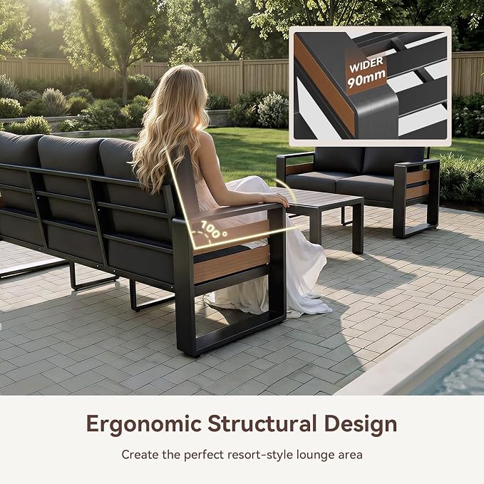 Aoxun Aluminum Outdoor Patio Furniture Set, 2 Seats Metal Sectional Patio - Image 6