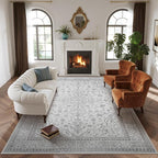 8x10 Boho Washable Area Rugs for Living Room, Dining Room-Gray White | Retro by Lbris