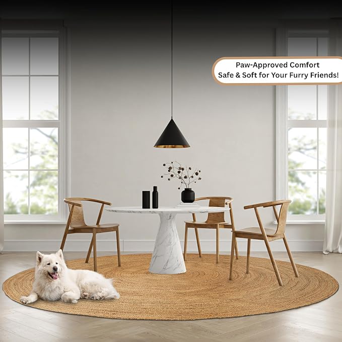 Hausattire Jute Braided Round Area Rug, 8 ft | 100% natural jute, hand woven - Image 8