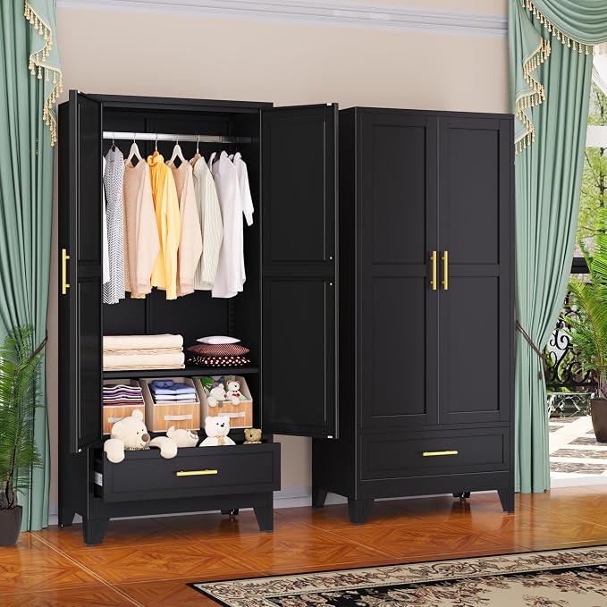 GAIOUS Steel Armoire Wardrobe Closet, 1 Adjustable Shelf and 1 Drawers by GAIOUS