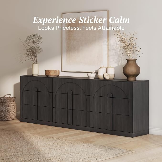 BELLEZE Sideboard Cabinet with 3 Drawers, Large Fluted Sideboard with Storage - Image 4