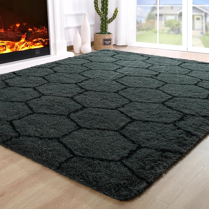 Noahas 4x6 Dark Grey Fluffy Soft Area Rug Non-Slip by ModernHomeDecor
