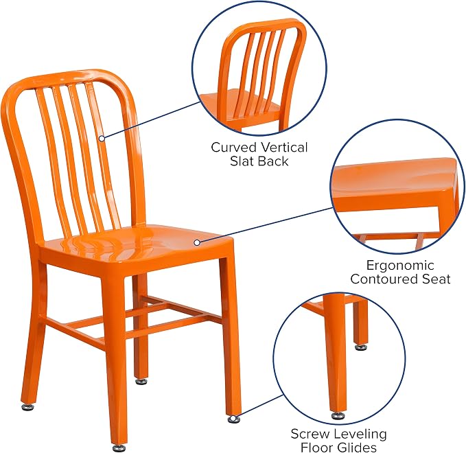 Flash Furniture Gael Commercial Grade 2 Pack Orange Metal Indoor-Outdoor Chair - Image 6