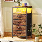 Huuger Night Stand with Charger Station and LED Lights, 4 Drawer Nightstand - Image 2