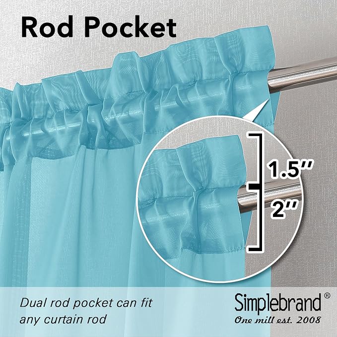 Simplebrand Turquoise Sheer Curtains 72 Inches Long 2 Panels - Image 2