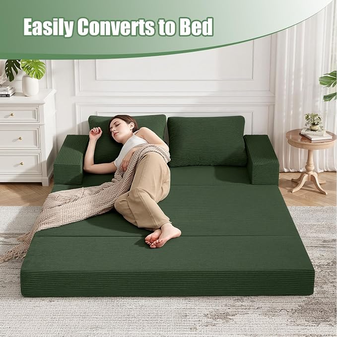 COMAX Convertible Sofa Bed Queen, Corduroy Folding Floor Couch Pull Out Couch - Image 6